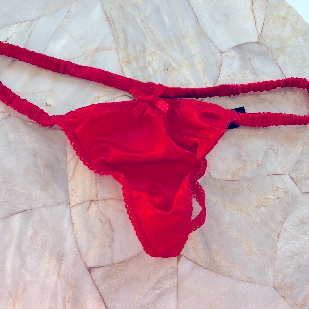 Victorias Secret Red Panties Vintage Y2K Satin Silky V-String Panty Thong